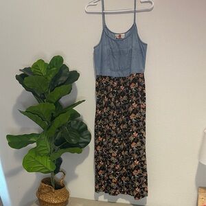 Vintage 90s Jennifer Morgan Denim and Floral Maxi Dress size 12